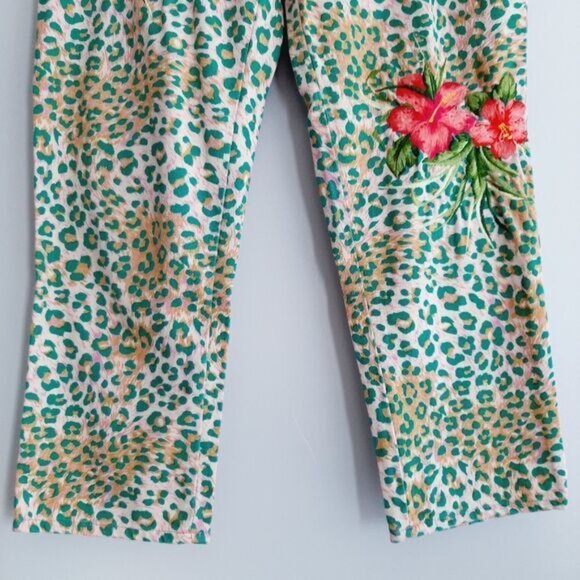 ANNA MOLINARI Floral Embroidered Crop Jeans Leopard Print Sz M - Picture 3 of 12